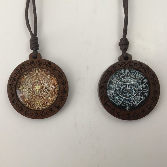 Mayan Calendar Necklace Aztec Necklace Pendant Jewelry - TWO Necklaces - Picture 1 of 7